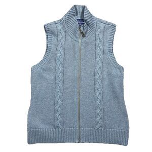 Pendleton Women's Petite XL Cable Knit Zip Front Sweater Vest Blue Cotton
